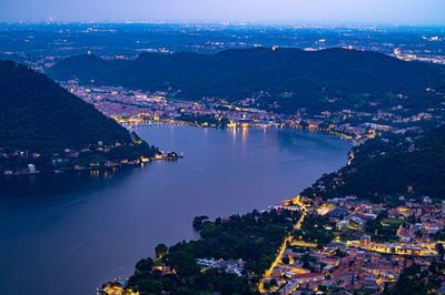 Panorama of lake como and the city, photographed from cernobbio, in the evening.