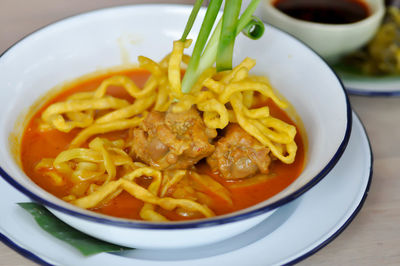 High angle view of meal served in bowl