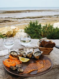 Close-up of food on table at beach