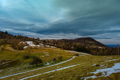 Beautiful winter landscapes in the romanian mountains, fantanele village area, sibiu county, romania