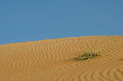 Sand dunes against clear sky