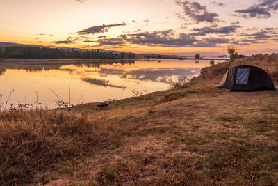 Fishing adventures, carp fishing in sunrise.