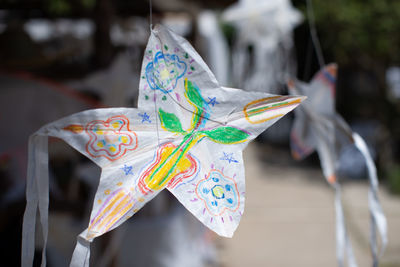 Close-up of multi colored paper decoration