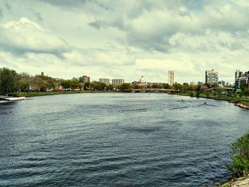 View of river with city in background