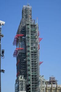 Low angle view of building against blue sky