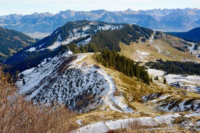 Scenic view of snowcapped mountains