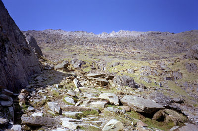 Scenic view of landscape against clear blue sky