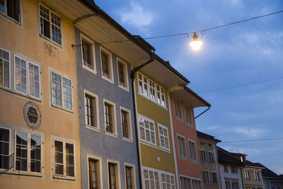 Historic buildings at night in winterthur, switzerland