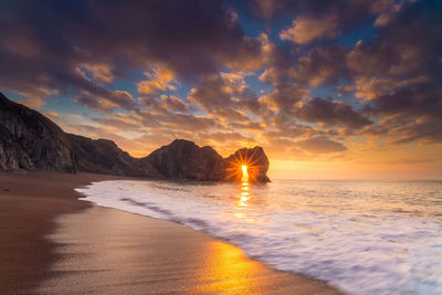 Scenic view of sea against sky during sunset