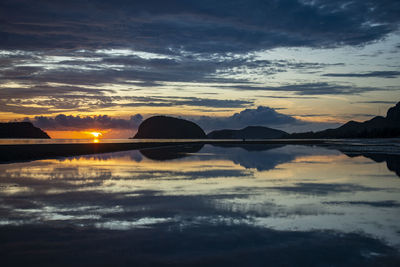 Scenic view of lake against sky during sunset