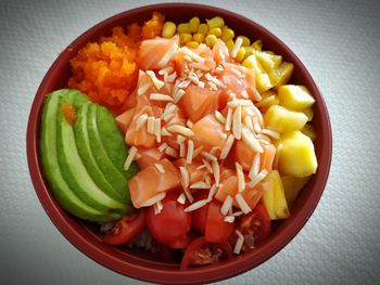 High angle view of chopped vegetables in bowl