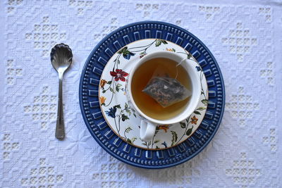 High angle view of breakfast on table