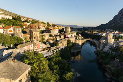 High angle view of stari grad over river in city