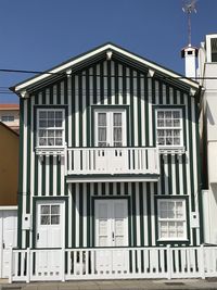 Low angle view of building in costa nova beach, aveiro portugal 