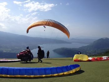 Paragliders preparing to take off