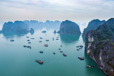 High angle view of boats in sea