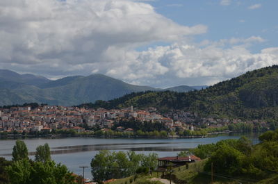 Scenic view of river against cloudy sky