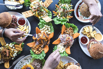 High angle view of food on table