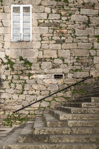 Low angle view of brick wall of building