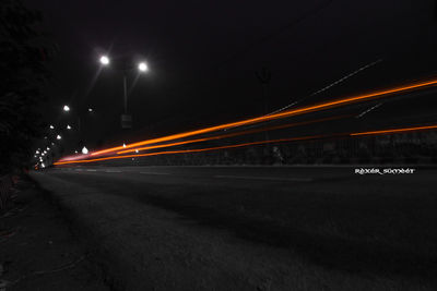 Light trails on road at night