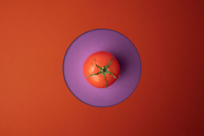 Directly above shot of orange fruit on red table