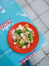 High angle view of salad served on table