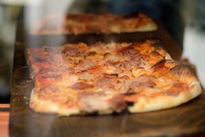 Close-up of pizza on table