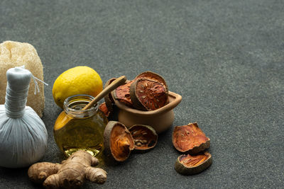 Close-up of fruits on table