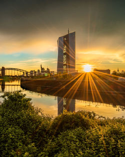 Scenic view of river against sky during sunset