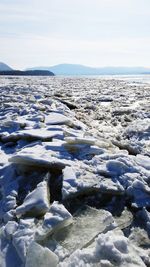 Close-up of frozen sea against sky