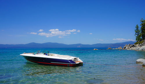 Scenic view of sea against blue sky