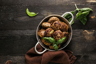 High angle view of food in bowl on table