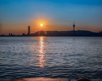 Scenic view of sea against sky during sunset