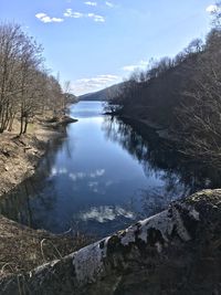 Scenic view of lake against sky during winter