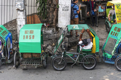 Bicycles parked on road