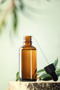 Close-up of essential oil bottle