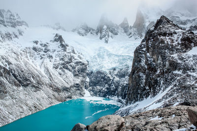 Scenic view of snowcapped mountains during winter