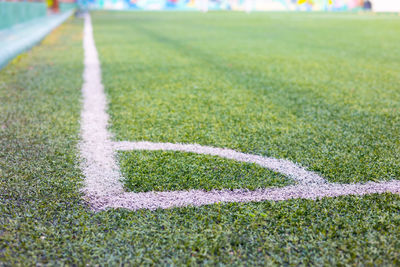 High angle view of soccer field