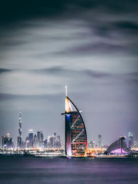 View of illuminated buildings at night