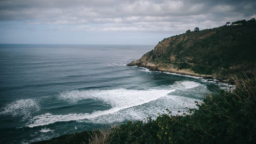 Scenic view of sea against cloudy sky