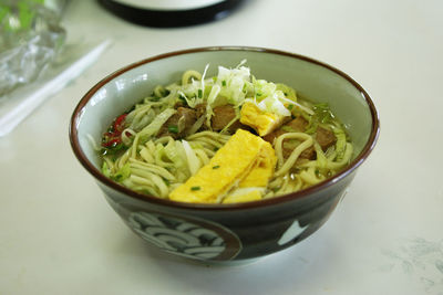 High angle view of meal served in bowl