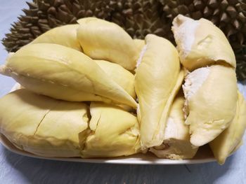 High angle view of bread in plate on table