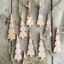 Rustic handmade christmas tree decoration ornaments made from historic reclaimed barnwood