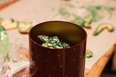 Close-up of tea served on table