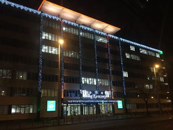 Illuminated buildings at night