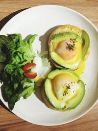 Directly above shot of salad in plate on table
