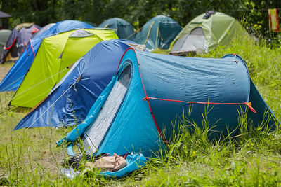 High angle view of tent on field