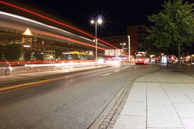 Light trails on road at night