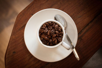 High angle view of coffee beans on table