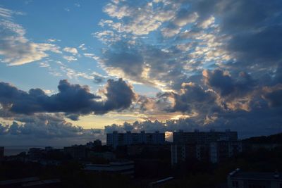 Silhouette buildings against sky during sunset